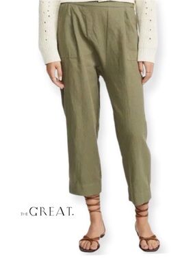 THE GREAT. Linen Cotton Drop Crotch Harem Pants Army Green Size 1 US S